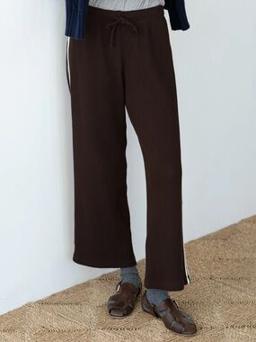 DONNI. The Thermal Crop Stripe Pant in Espresso Brown